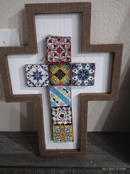 Large talavera tile wall cross.